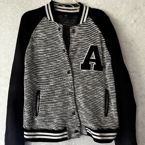 MNG Black White Tweed Stripe Close Fit Jacket Academia Size Junior L